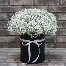 Цветочная композиция из Гипсофила в шляпной коробке в Агалатово
